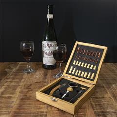 COFFRET VIN ET JEU ECHECS BAMBOU