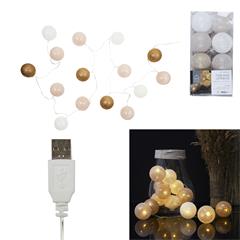 GUIRLANDE BOULE USB 15 LED DORE BLANC NUDE M12